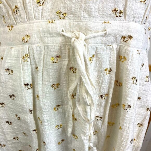 For Cynthia NWT sexy shoulder tie metallic gold palm trees lined gauzy dress🌴 - Picture 4 of 16